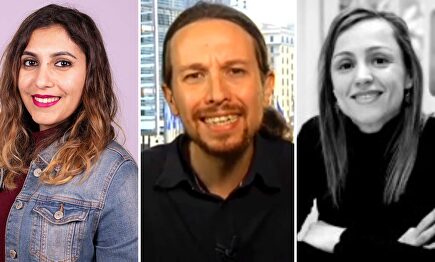 Dina Bousselham, Pablo Iglesias y Marta Flor. | Archivo