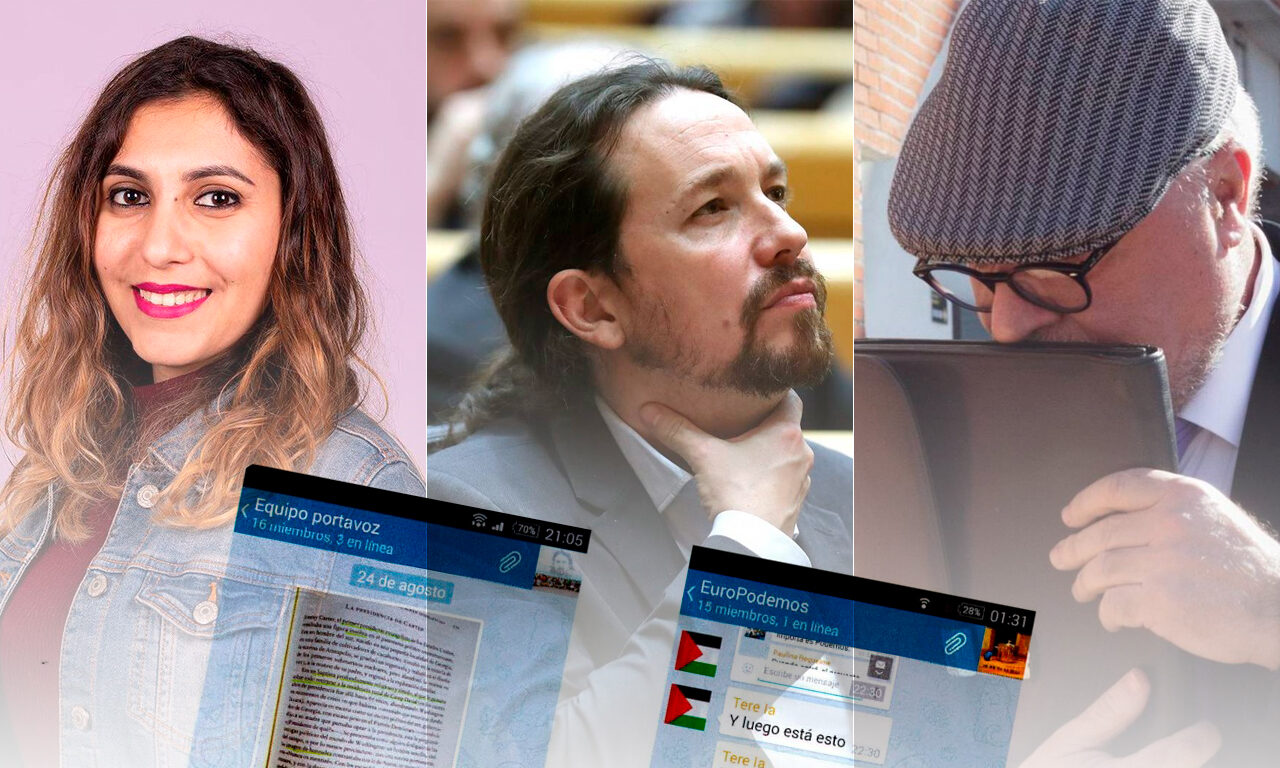 Dina Bousselham, Pablo Iglesias y el comisario José Villarejo.