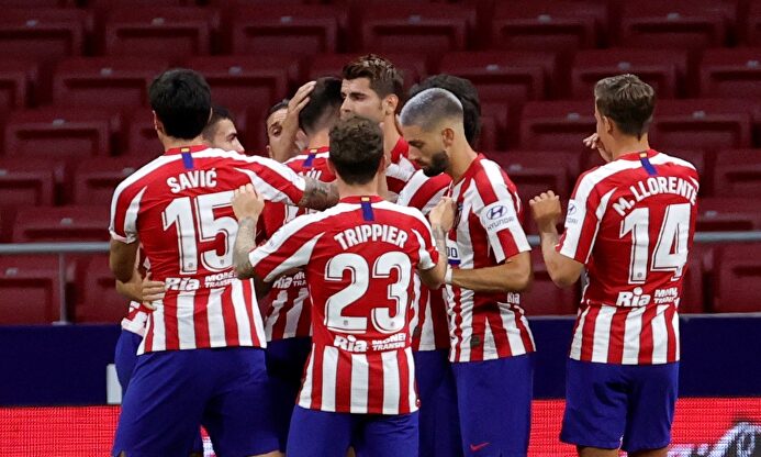 Los jugadores del Atlético celebran uno de los tantos de Morata | EFE