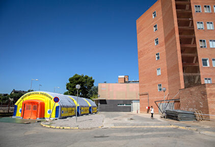 Hospital de campaña instalado en Vilanova de Lleida. | Europa Press