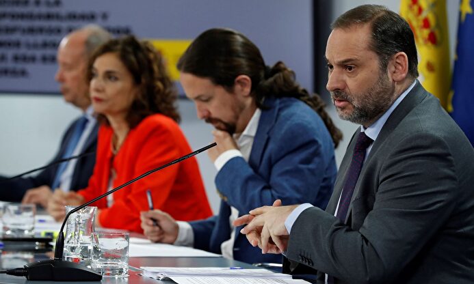 María Jesús Montero, Pablo Iglesias y José Luis Ábalos, este martes | EFE