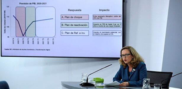 Nadia Calviño, presentando el rebote economico que pronostica el Ejecutivo | EFE