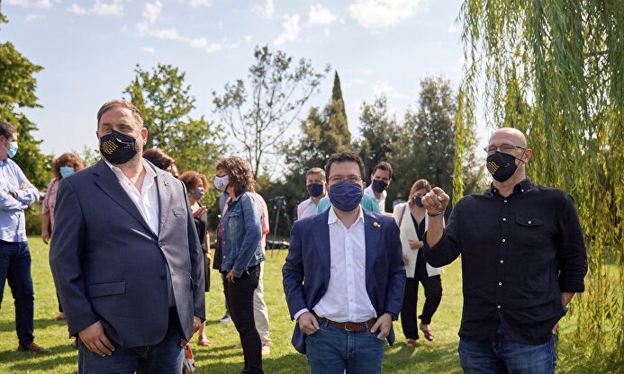 Oriol Junqueras, Pere Aragonés y Raül Romeva. | EFE