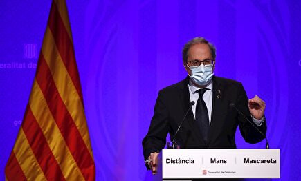 Quim Torra, este martes, desde la sede de la Generalidad | EFE