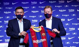 Ronald Koeman, junto a Josep María Bartomeu en su presentación con el FC Barcelona. | EFE