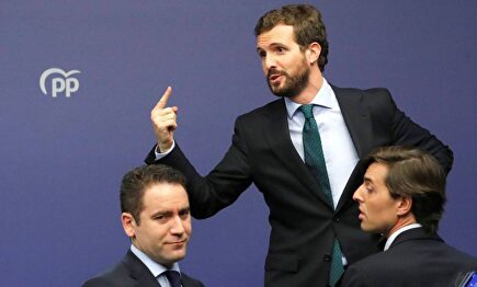 Pablo Casado, con Teodoro García Egea y Pablo Montesinos. | EFE