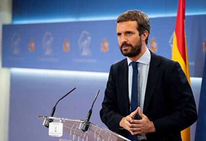 Pablo Casado, en la sala de prensa del Congreso. | EFE