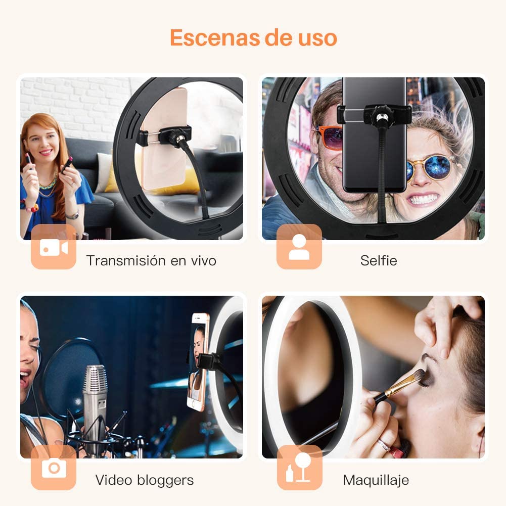 Anillo de luz para Selfie 12" LED Luces de anillo con soporte para maquillaje de vídeo de YouTube 