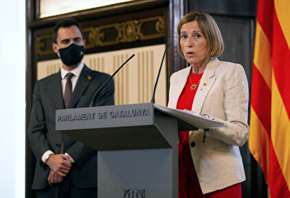 Carme Forcadell y Roger Torrent, durante el acto. | EFE
