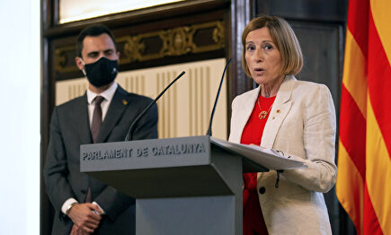 Carme Forcadell y Roger Torrent, durante el acto. | EFE