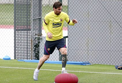 Leo Messi, en un entrenamiento del Barça en la Ciudad Deportiva Sant Joan Despí. | EFE