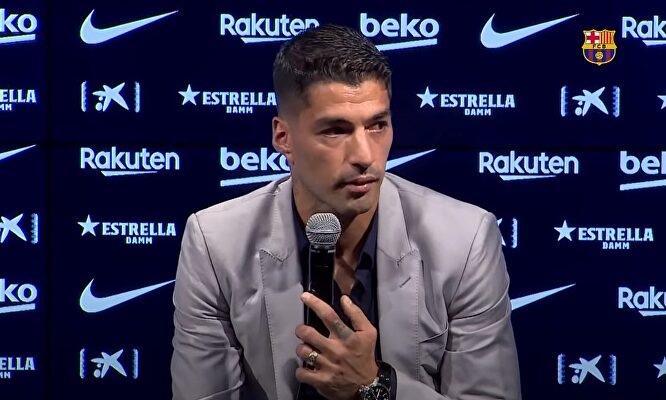 Luis Suárez, en su despedida del Barcelona. | Imagen TV