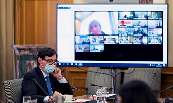 Salvador Illa en videoconferencia con las CCAA en una imagen de archivo. | EFE
