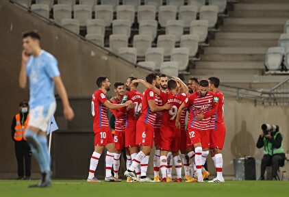 Los jugadores del Granada celebran el gol de Darwin Machís que hacía subir el 0-1 al marcador. | EFE