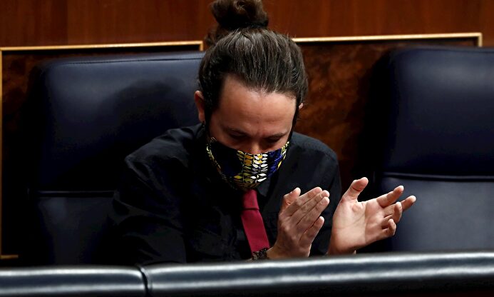 El vicepresidente segundo del Gobierno, Pablo Iglesias, durante la sesión de control al Ejecutivo, este miércoles en el Congreso. | EFE
