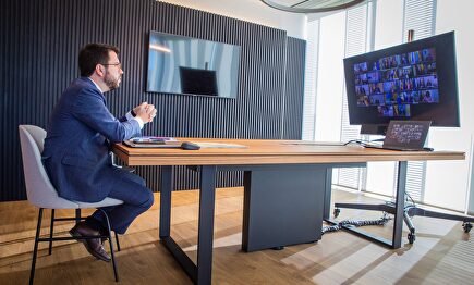 Pere Aragonés participando en la conferencia de presidentes | EFE