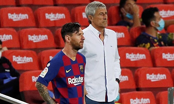 Leo Messi y Quique Setién. | EFE