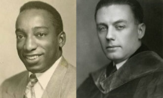 Imagen de archivo del jugador David Showell (i) y Hutchison, el director de la Universidad de Lafayette (d). | Wikipedia