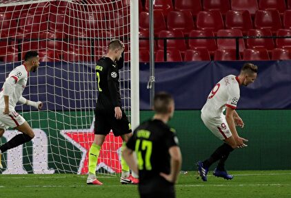En-Nesyri celebra uno de sus dos goles al Krasnodar. | EFE