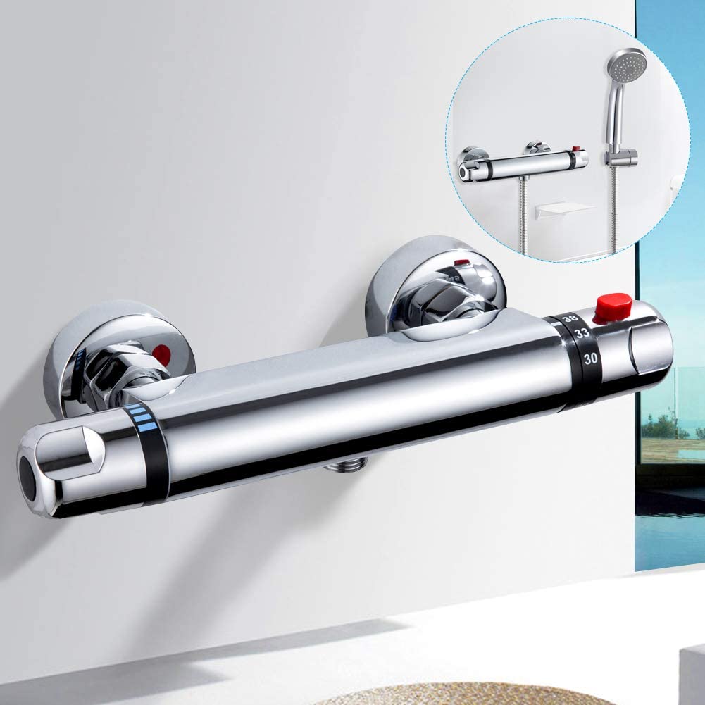 Amzdeal Safe-Stop Termostato de ducha grifo mezclador para montaje en pared, temperatura del agua a 38 °C, grifo de ducha Dolphin-01 