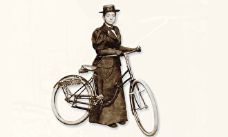 Annie Londonderry, posando con su bicicleta para una fotografía en Boston, poco antes de su salida | Londonderry.com