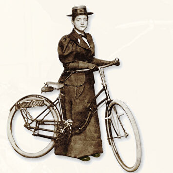 Annie Londonderry, posando con su bicicleta para una fotografía en Boston, poco antes de su salida | Londonderry.com