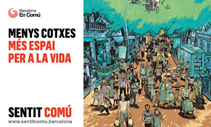 Polémico cartel con la Barcelona que ve Ada Colau en diez años. | @bcnencomu