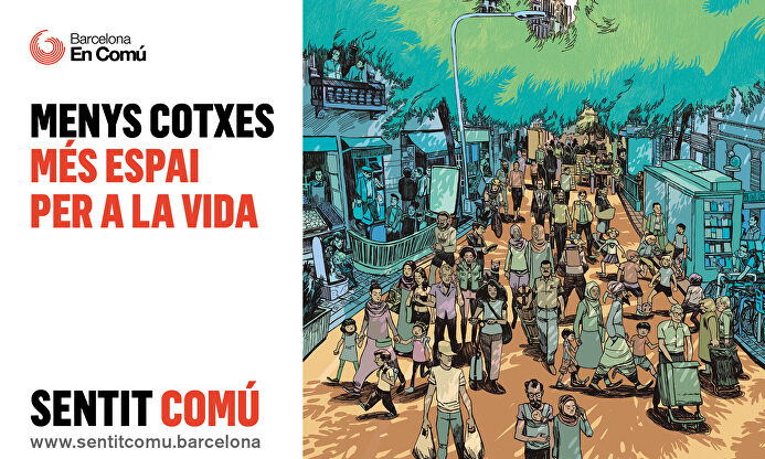 Polémico cartel con la Barcelona que ve Ada Colau en diez años. | @bcnencomu