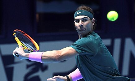 Rafa Nadal, en su debut en las Finales ATP de Londres ante Andrey Rublev. | EFE