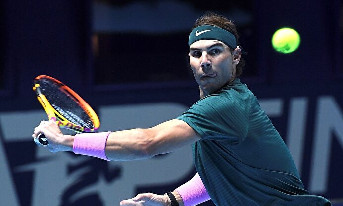 Rafa Nadal, en su debut en las Finales ATP de Londres ante Andrey Rublev. | EFE