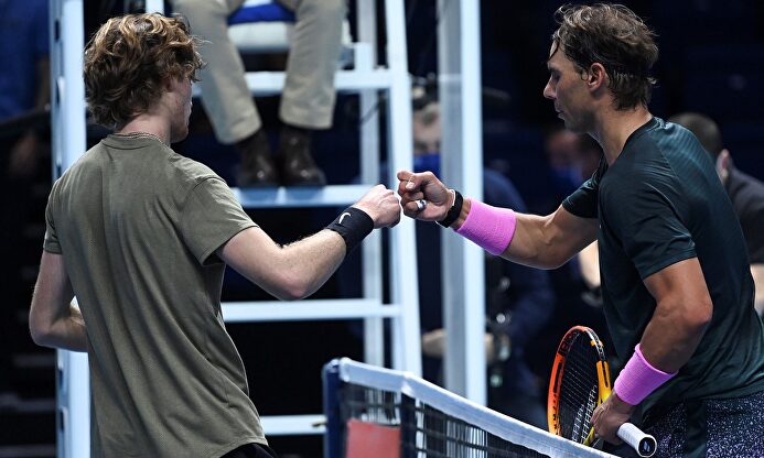 Rublev y Nadal en la Copa de Maestros. | EFE