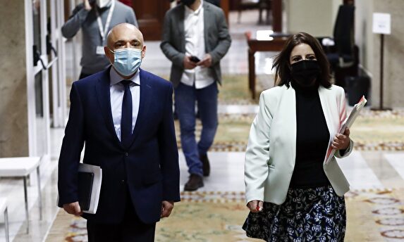 Lastra y Simancas antes de participar en la Junta de Portavoces del Congreso. | EFE