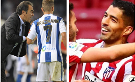 Martín Lasarte con la Real Sociedad y Luis Suárez con el Atlético. | Cordon Press