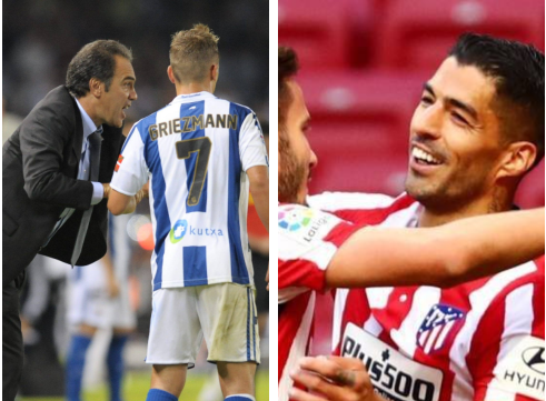Martín Lasarte con la Real Sociedad y Luis Suárez con el Atlético. | Cordon Press