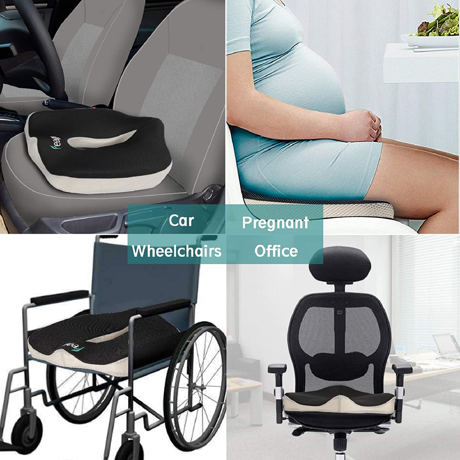 Cojín de asiento para el coxis y almohada de apoyo lumbar para