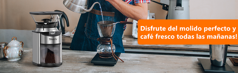 Molinillo de café eléctrico Kaffe. Los mejores molinillos de café para uso  doméstico. (14 tazas) Fácil de poner y quitar con cepillo de limpieza