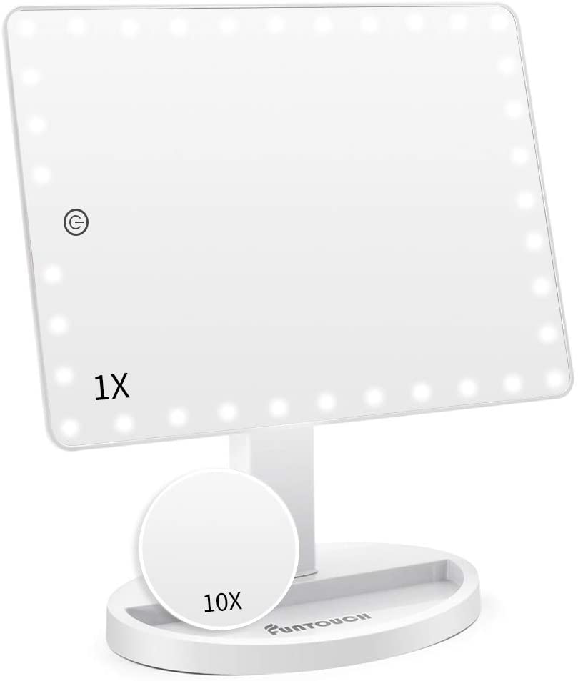 Auxmir 2021 Espejo Maquillaje con Luz LED, Espejo Cosmético Pequeño con  Aumento 10X, Espejo de Mesa Iluminado, Espejo de Pie con 3 Luces  Ajustables, Plegable Recargable USB, Blanco