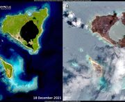 Antes y después de la erupción explosiva del volcán de Tonga