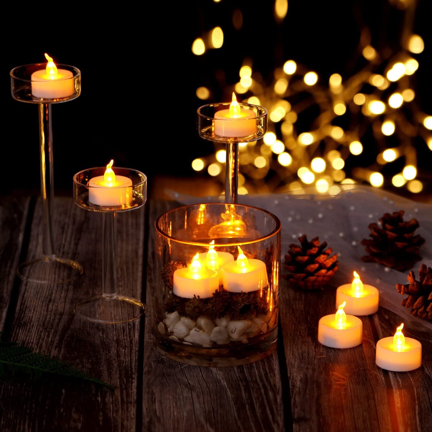  Velas LED de vidrio sin llama con control remoto y  temporizador, velas de cera real, luz parpadeante de color cálido para  decoración de festivales, bodas, fiestas en el hogar (paquete de