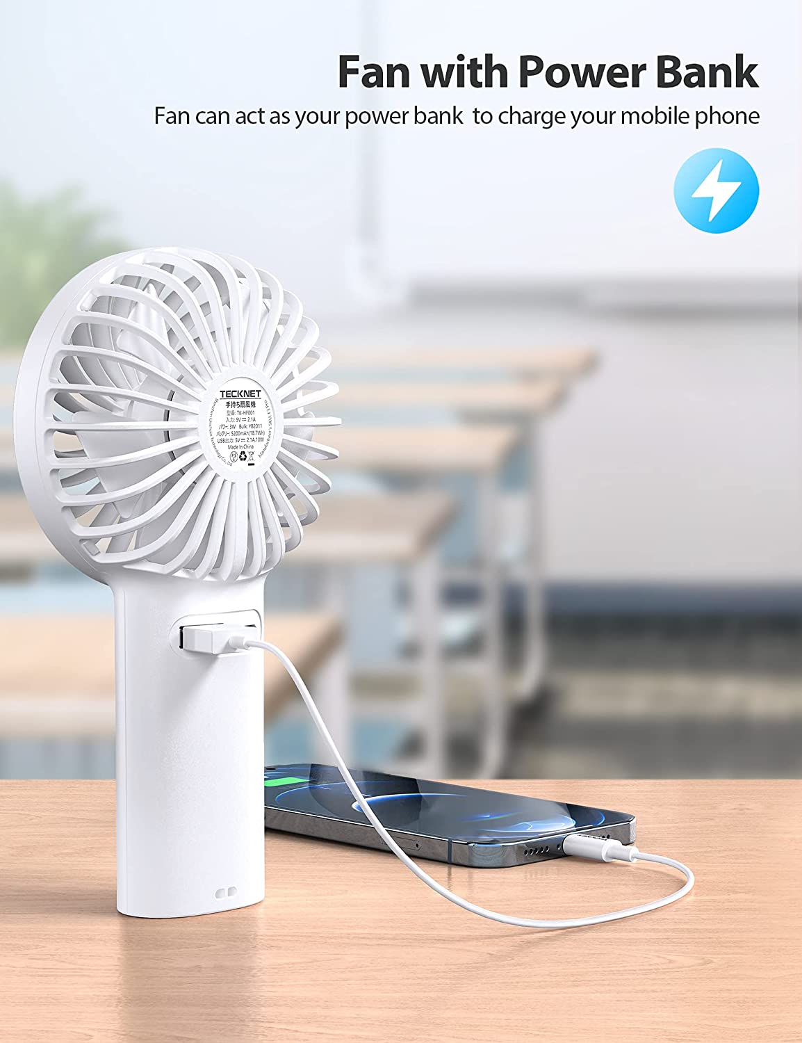 Ventilador pequeño, Ventilador de refrigeración Flexible recargable por USB  de 5 velocidades, Ventilador eléctrico ligero, Ventilador de escritorio