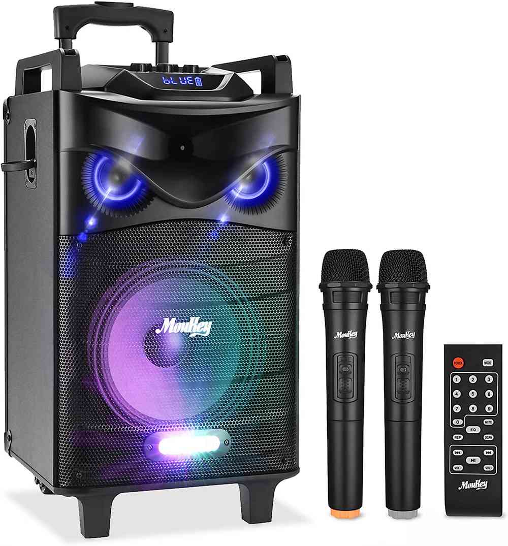 Altavoz de karaoke con micrófonos duales, máquina de karaoke estéreo  inalámbrica con efectos de luz, altavoz Bluetooth inalámbrico portátil