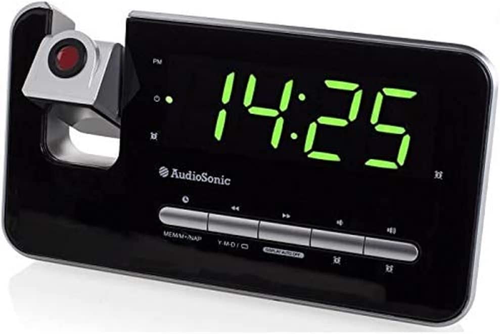 Reloj despertador digital con proyector para dormitorio, con LED grande,  para proyección en pared y techo, giro de 180 °, atenuador, cargador USB