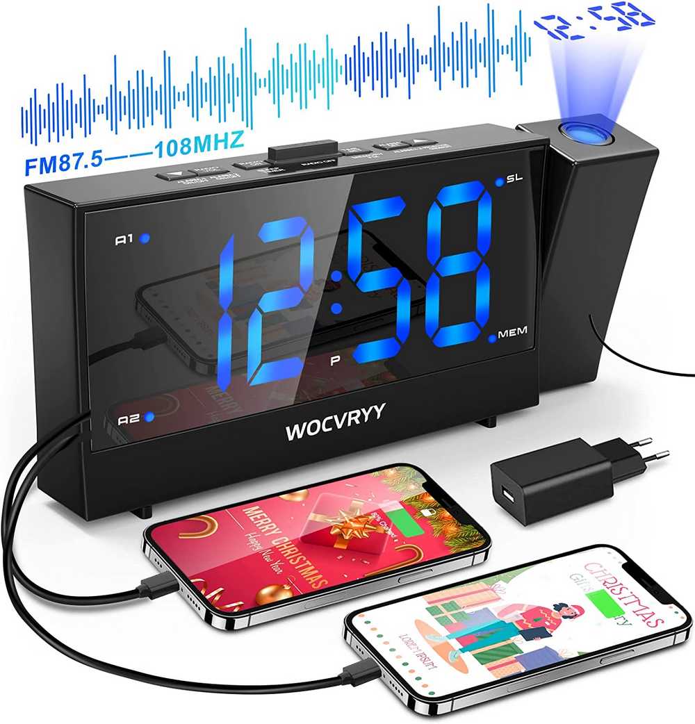 RV Reloj despertador de proyección Digital LED con rotación de 180 °,  proyector de techo electrónico USB, despertador para dormitorio, mesita de  noche, Reloj de escritorio Rojo Verde