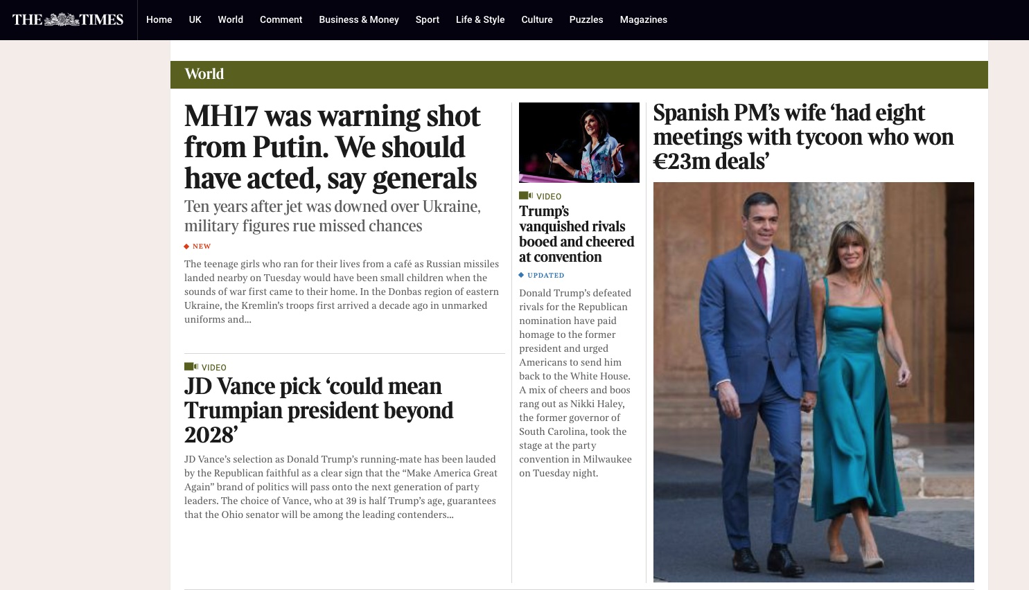 'The Times' se hace eco de las reuniones de "la mujer de Sánchez" con Barrabés en Moncloa