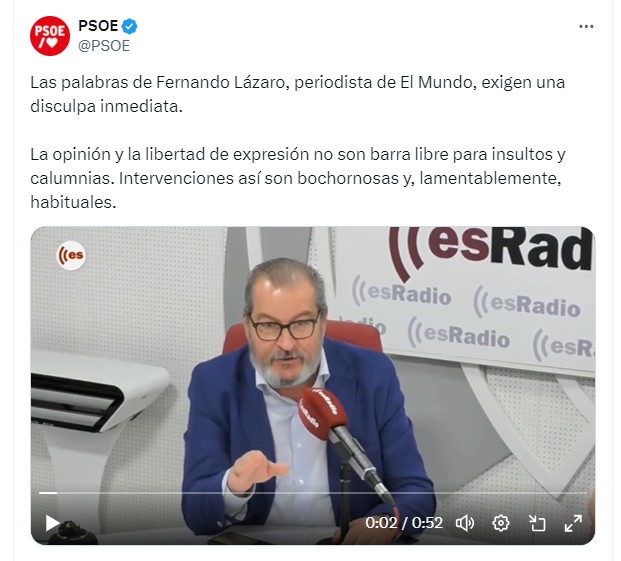 El PSOE señala a Fernando Lázaro por vincular en esRadio a Zapatero y a Sánchez con el chavismo