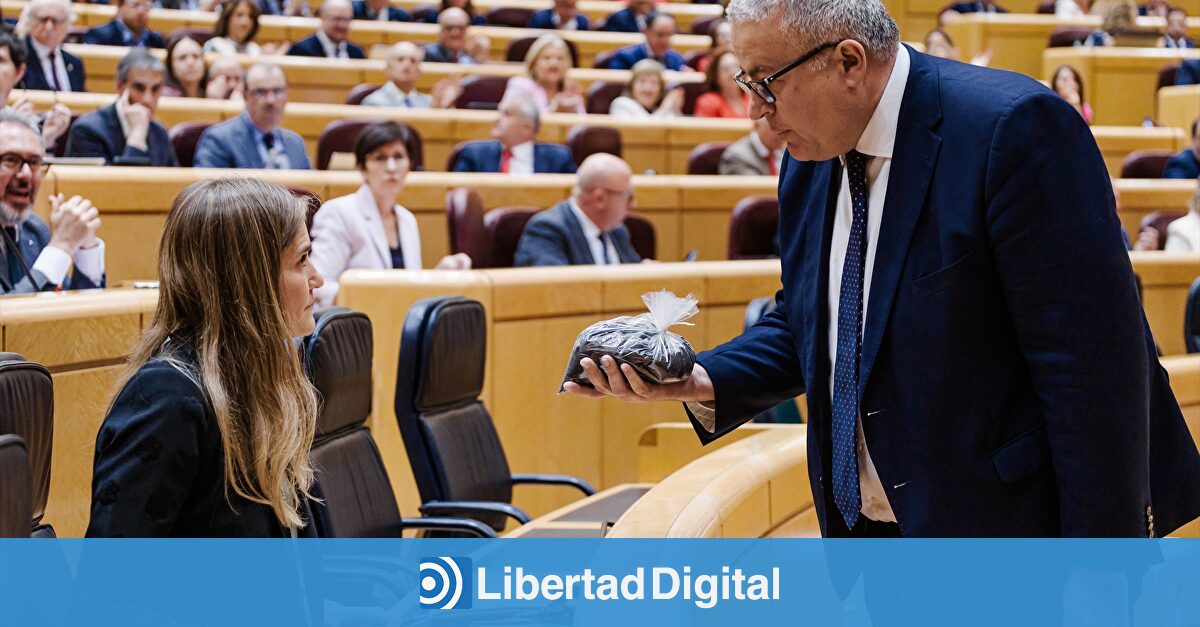 Un senador regala a una estupefacta Sara Aagesen una bolsa con residuos mineros tóxicos