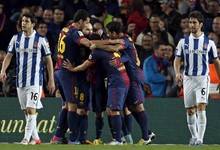 El Barcelona celebra el primer gol ante el Espanyol. | EFE