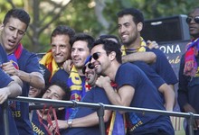 Los jugadores del Barcelona, durante la ra. | EFE
