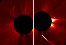 El cometa ISON antes (derecha) y despus (izquierda) de su encuentro con el Sol. | NASA