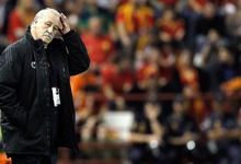 Vicente del Bosque, durante el partido ante Georgia en Albacete. | EFE